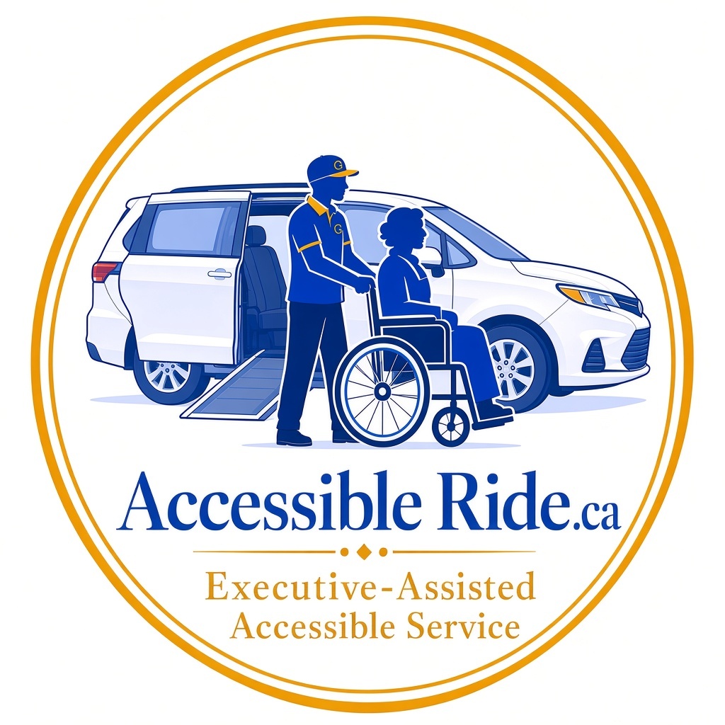 Accessible Ride logo: a driver assisting a wheelchair rider beside an accessible van
